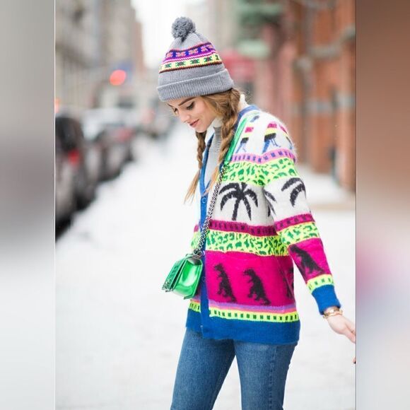 Saint Lauren Jacquard Mohair Dinosaur Cardigan in Multi Size XS - Picture 14 of 14